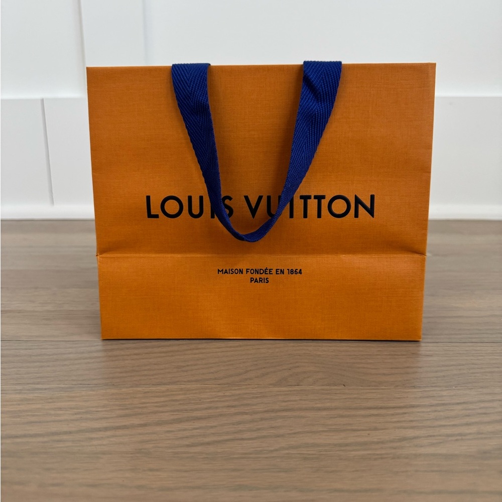 Louis Vuitton Orange Shopping Bag with Blue Handles